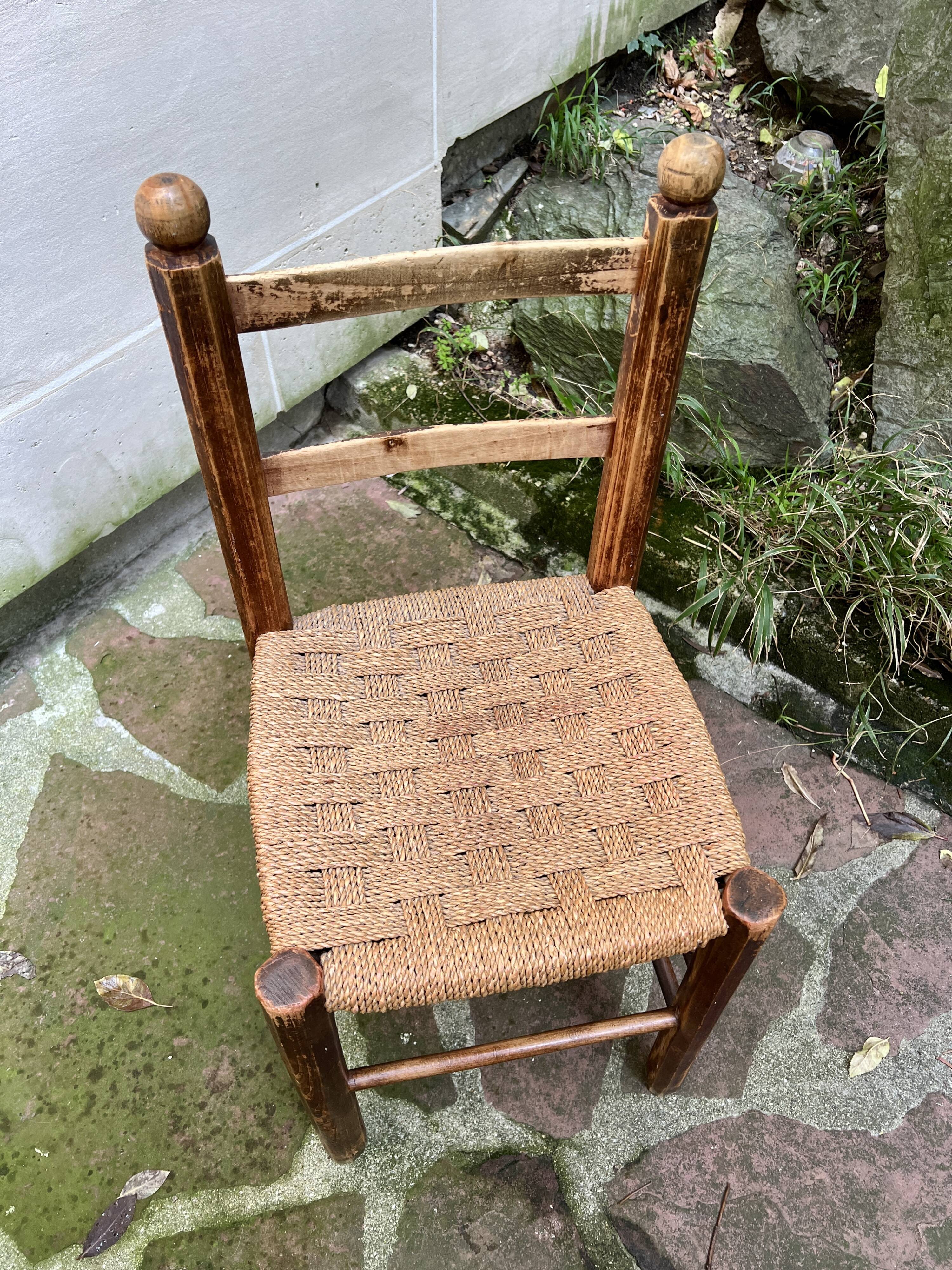 Chaise Italienne Vintage Bois Brut Corde Tressée Artisanale