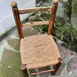 Chaise Italienne Vintage Bois Brut Corde Tressée Artisanale