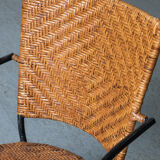 Set of 4 stackable dining chairs in steel and rattan, 1970s
