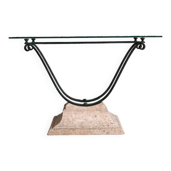 Console en verre et métal patine antique