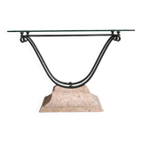 Console in glass and antique patinated metal