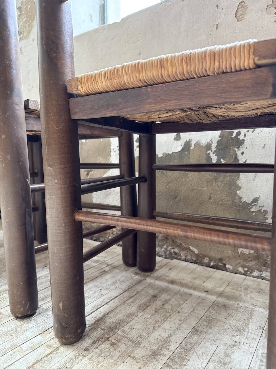 Straw chairs oak 1940s Dudouyt