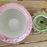 Strawberry slip soup tureen and its two serving dishes Bordallo Pinheiro