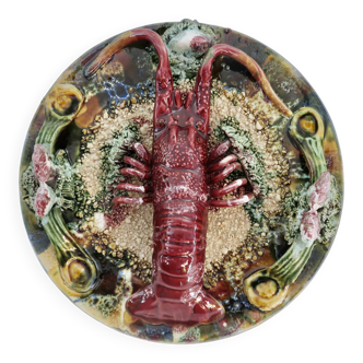 Wall plate in slipware, Caldas da Rainha, Palissy, 1930s, vintage