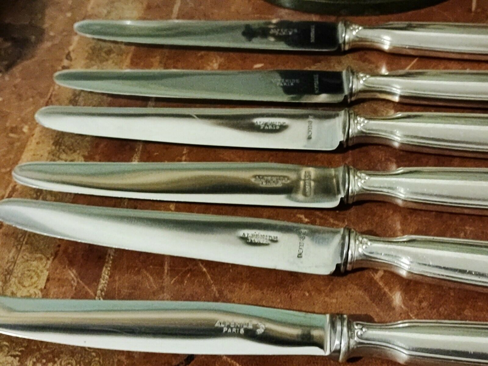 Set of 12 silver metal knives brand Alfénide with their case
