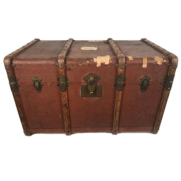 Old travel trunk cardboard, fabric and leather