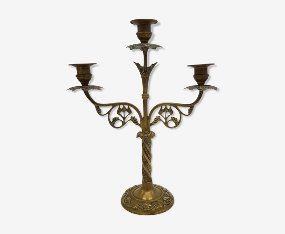 Candélabre bougeoir chandelier ancien 3 branches autel église en bronze xix  | Selency