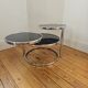 Vintage coffee table with 3 levels and rotating trays in chrome metal and smoked glass - Space Age 1970s.