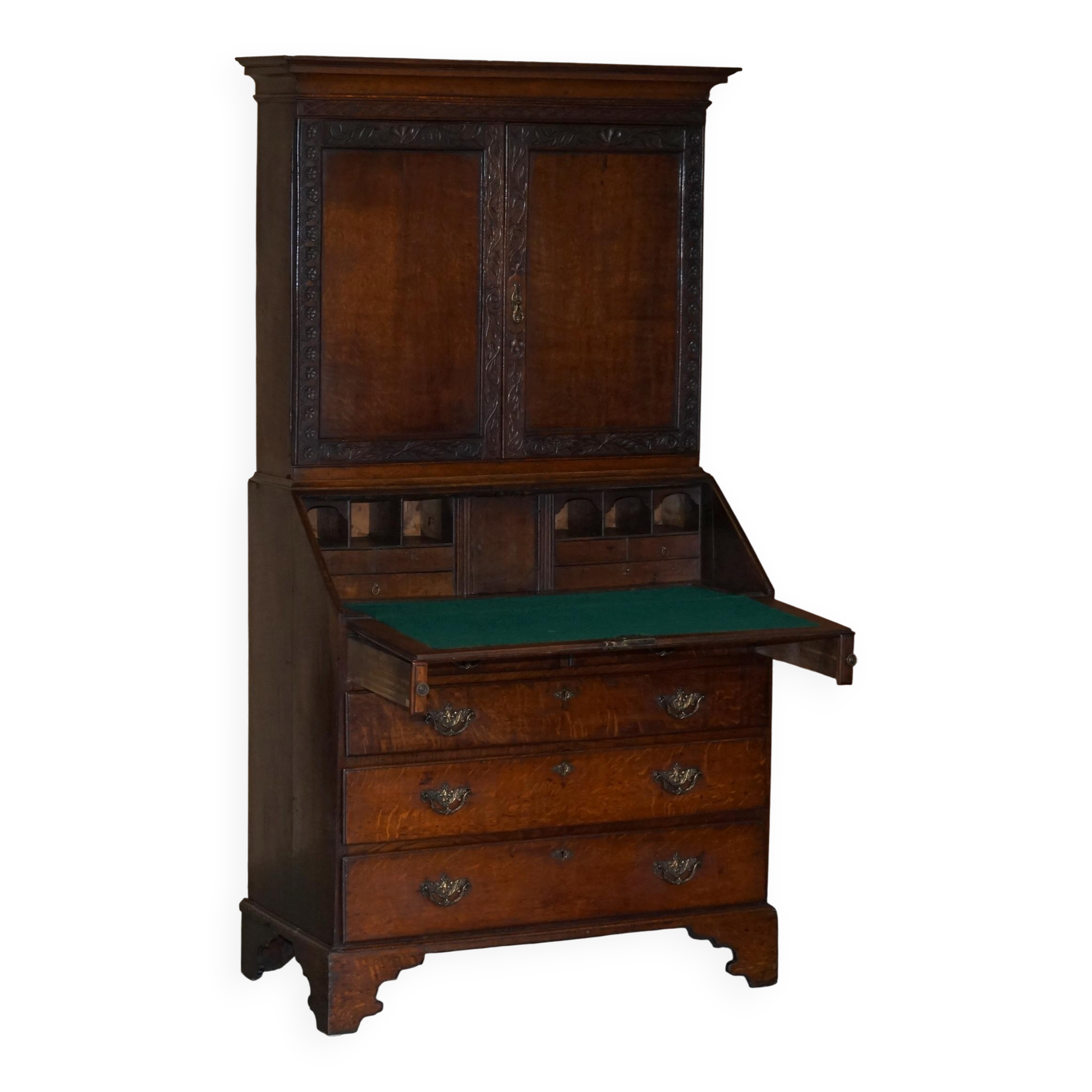 George III oak secretary bookcase circa 1760, Thomas Chippendale style.