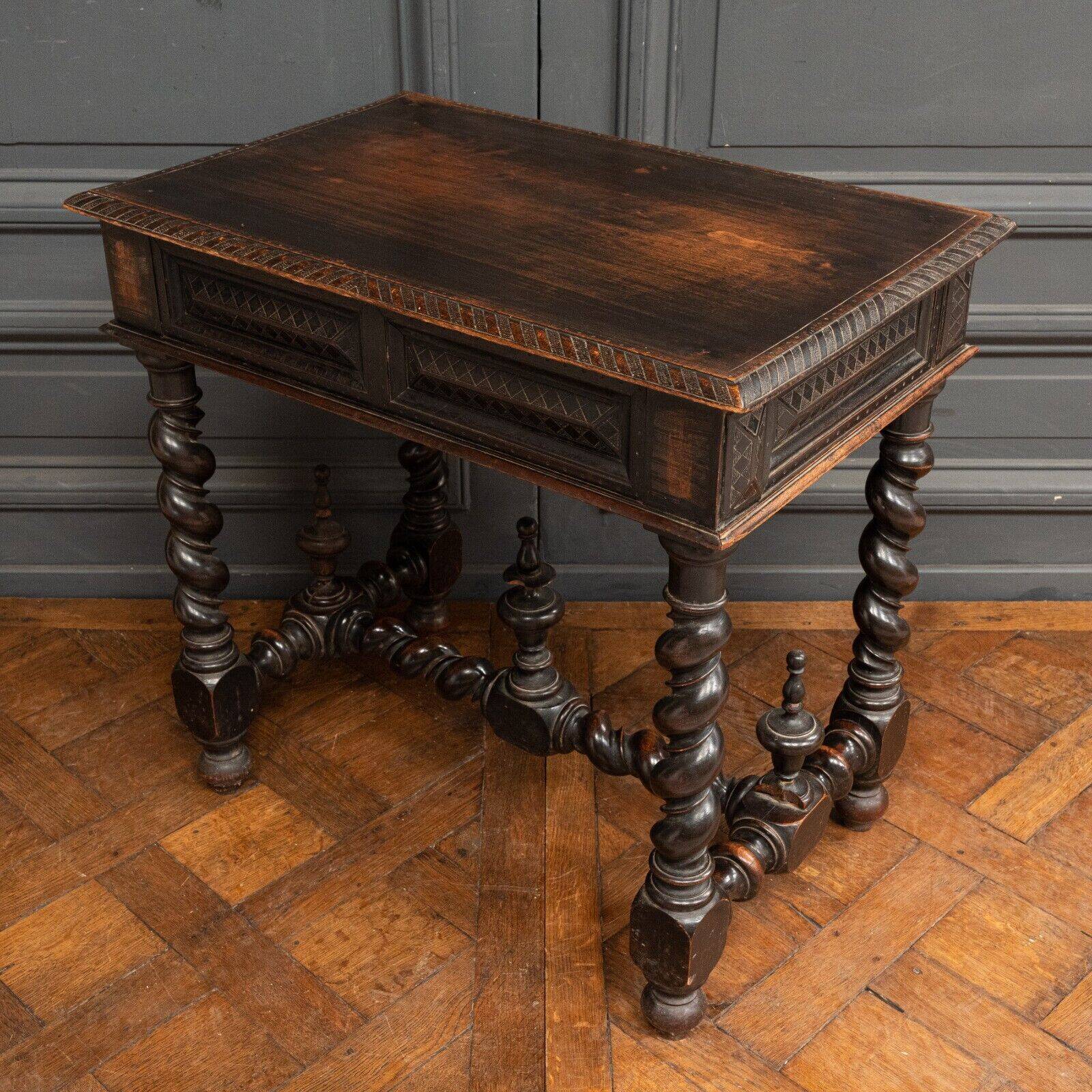Louis XIII style blackened walnut desk, late 19th century, turned legs, one drawer