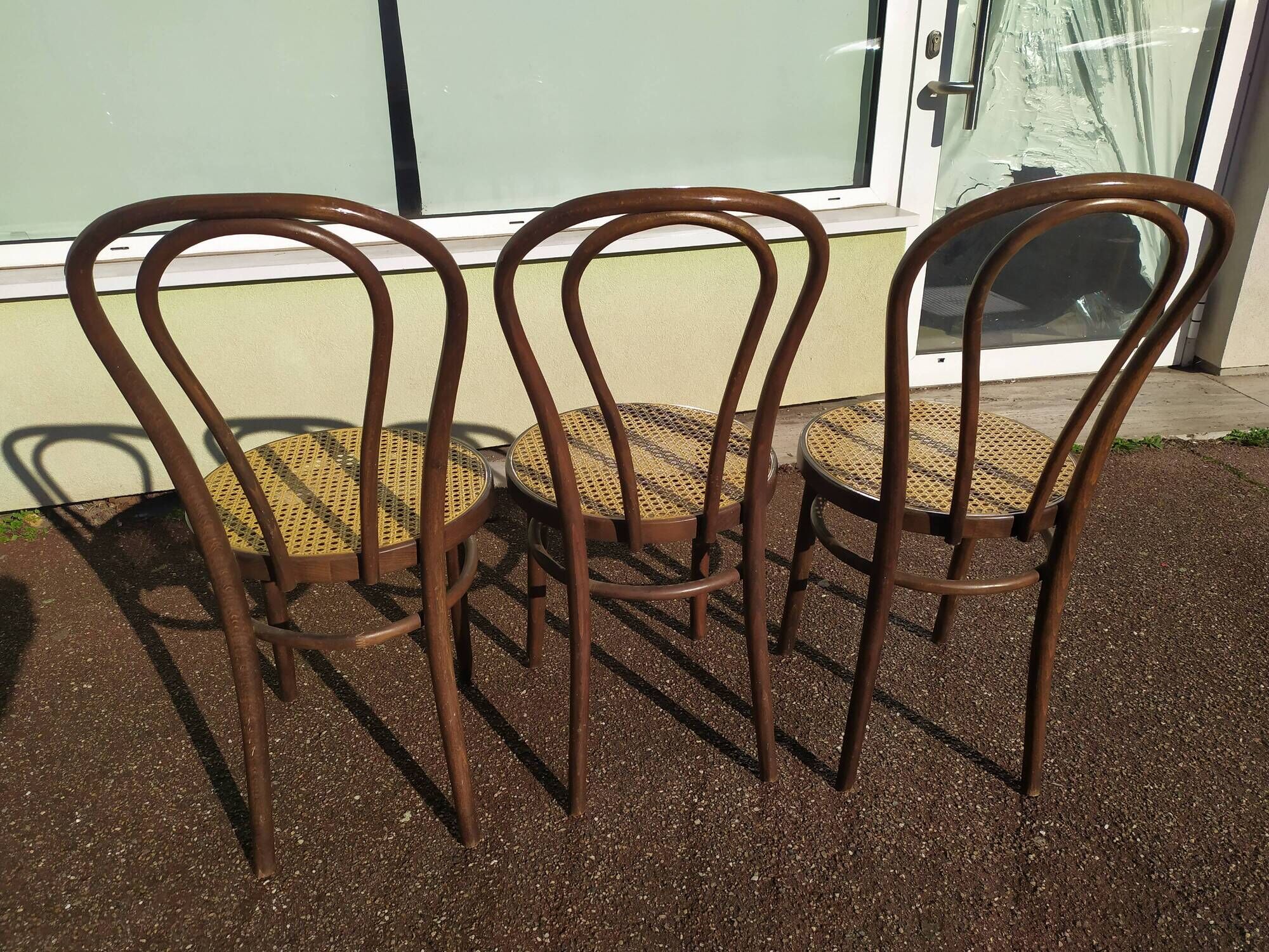 set of 3 wooden canned bistro chair - ZPM RADOMSKO for Thonet