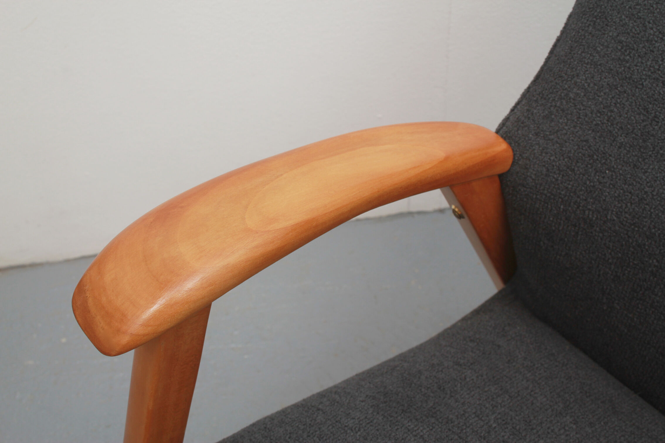 1950s armchair in anthracite velour, completly restored