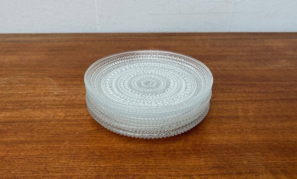 Set of 5 vintage Finnish glass plates from the Kastehelmi series by Oiva Toikka for Iittala.