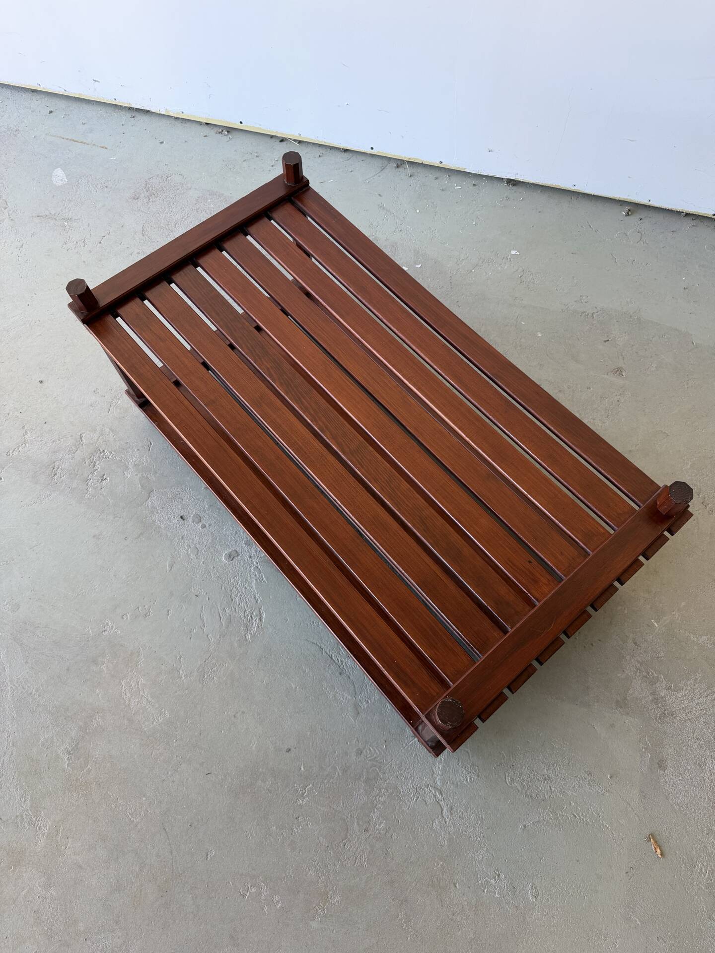Pine slatted coffee table in vintage 1970s Scandinavian design.