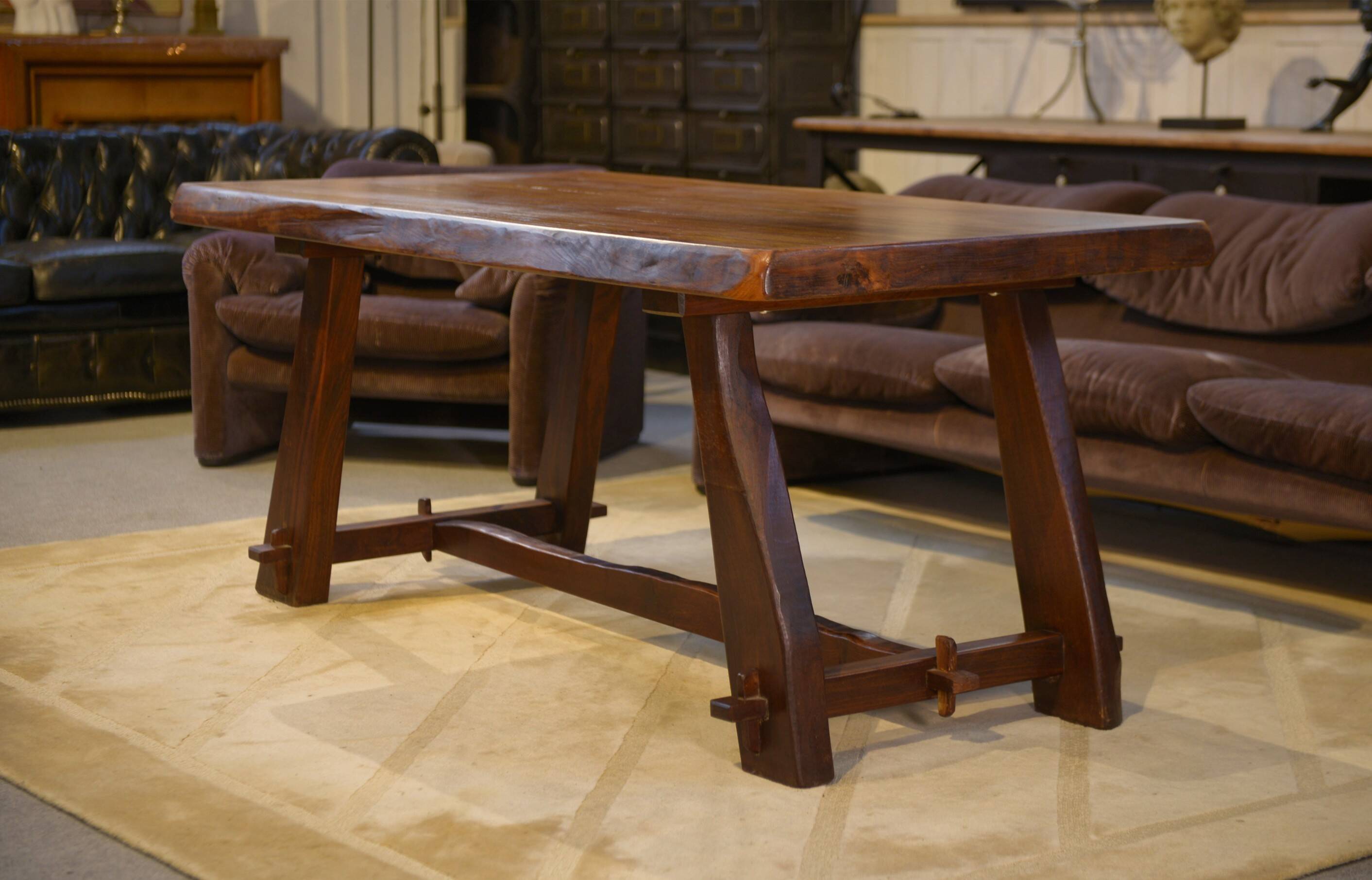 Brutalist table in elm by Aranjou 1950s