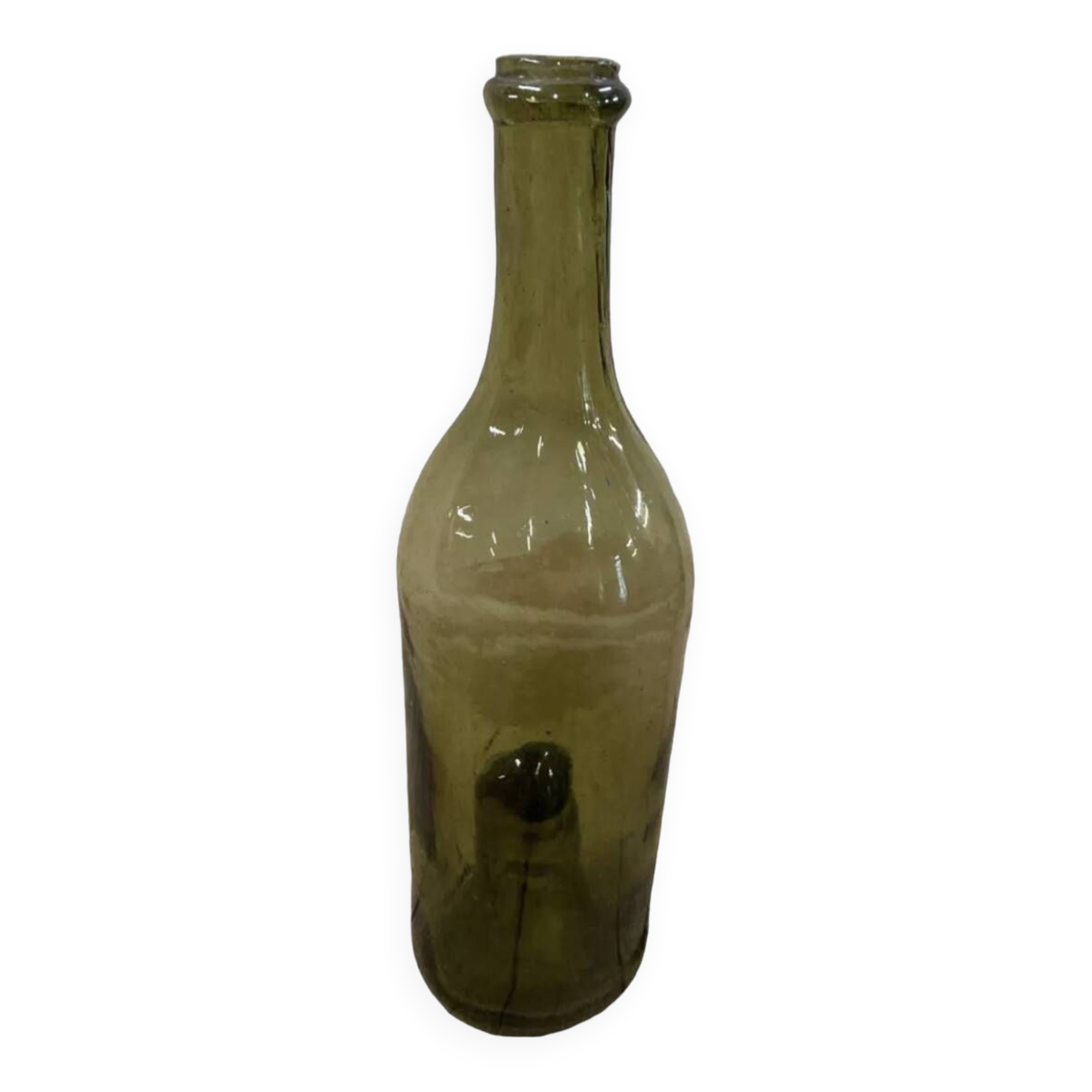 Bouteille ancienne verre verte forme libre