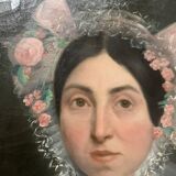 Oil on canvas Pair of portraits in gilded oval frames, 19th century