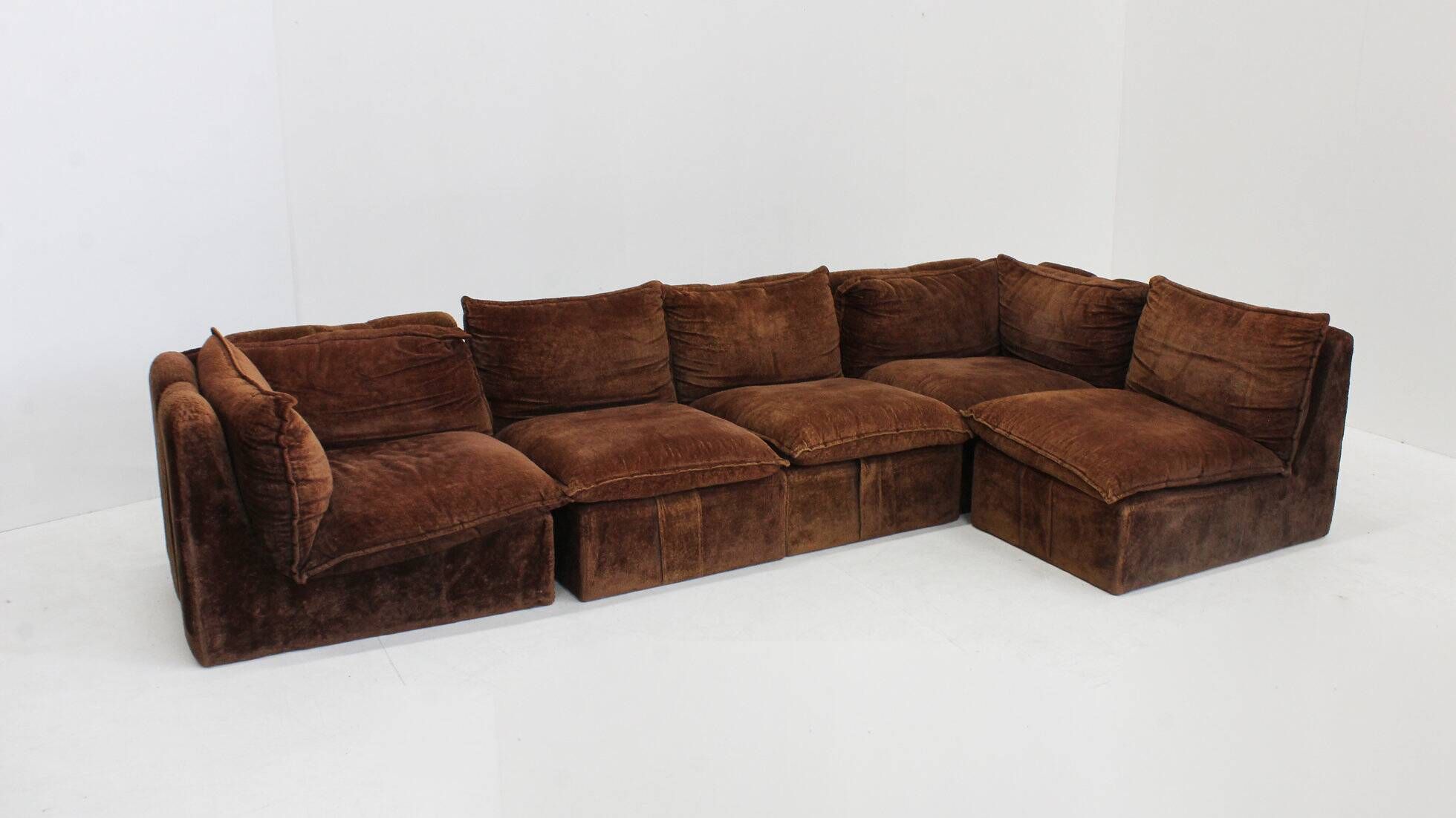 Vintage modular sofa brown velvet Italy 1970s