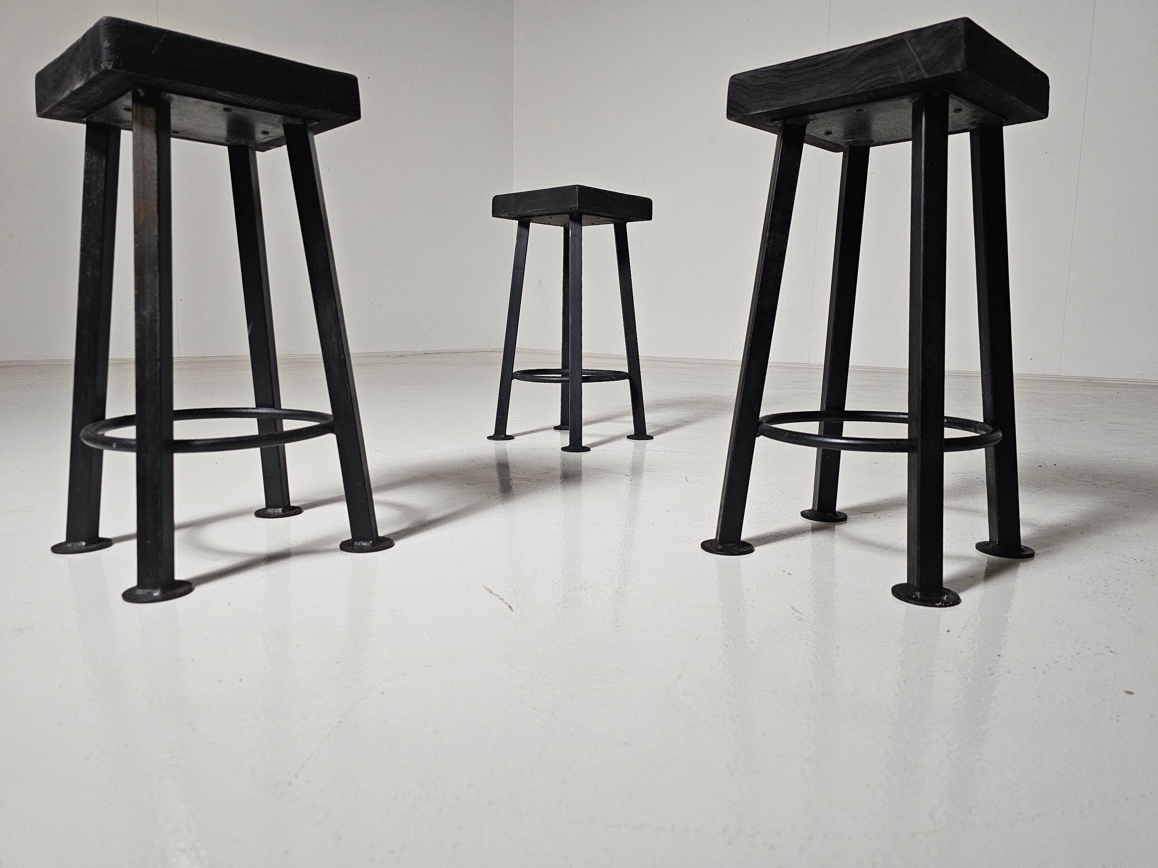 Set of 3 brutalist stools, Belgium, 1970.