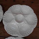 4 Assiettes à huîtres blanc cassé vintage Sarreguemines 60's