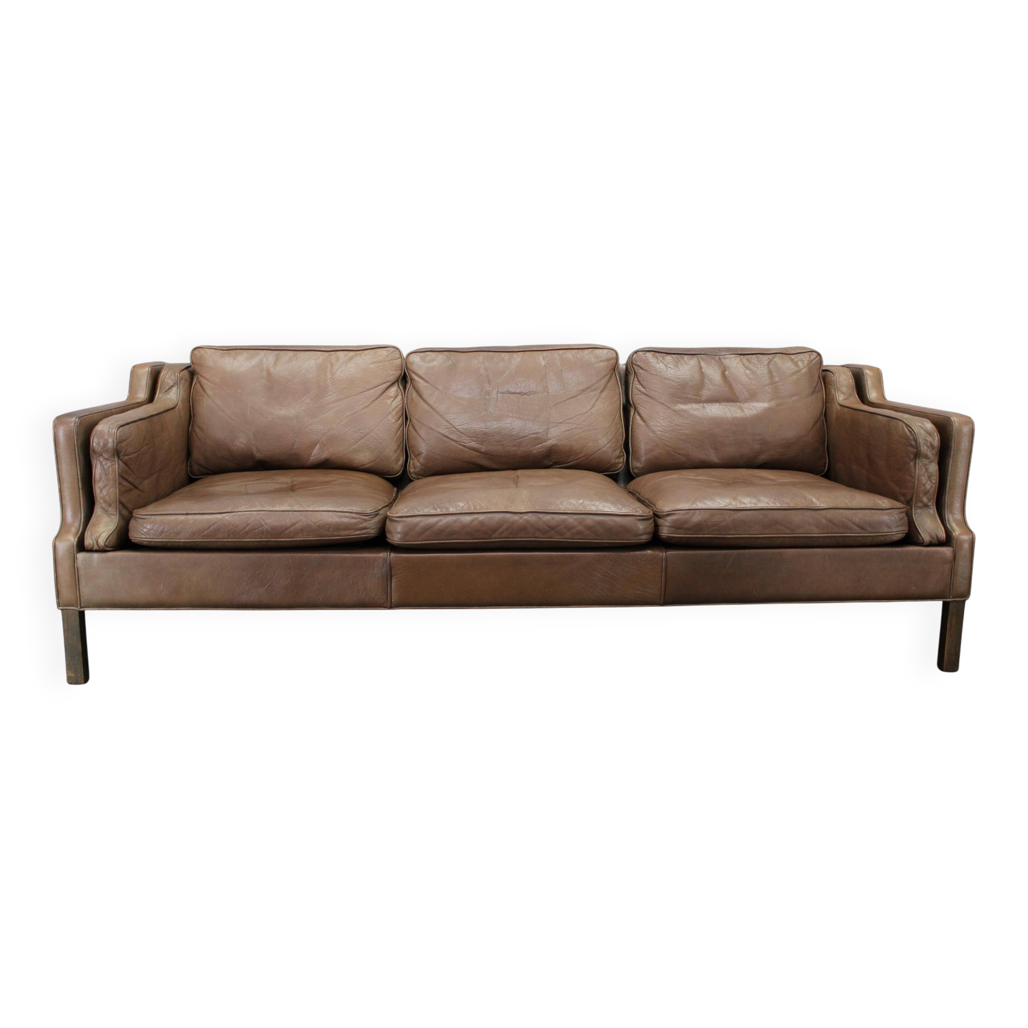 Danish mid-century three-seat brown leather sofa, 1970s