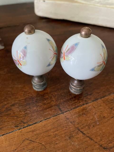 pair of antique painted porcelain knob handles
