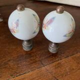 pair of antique painted porcelain knob handles