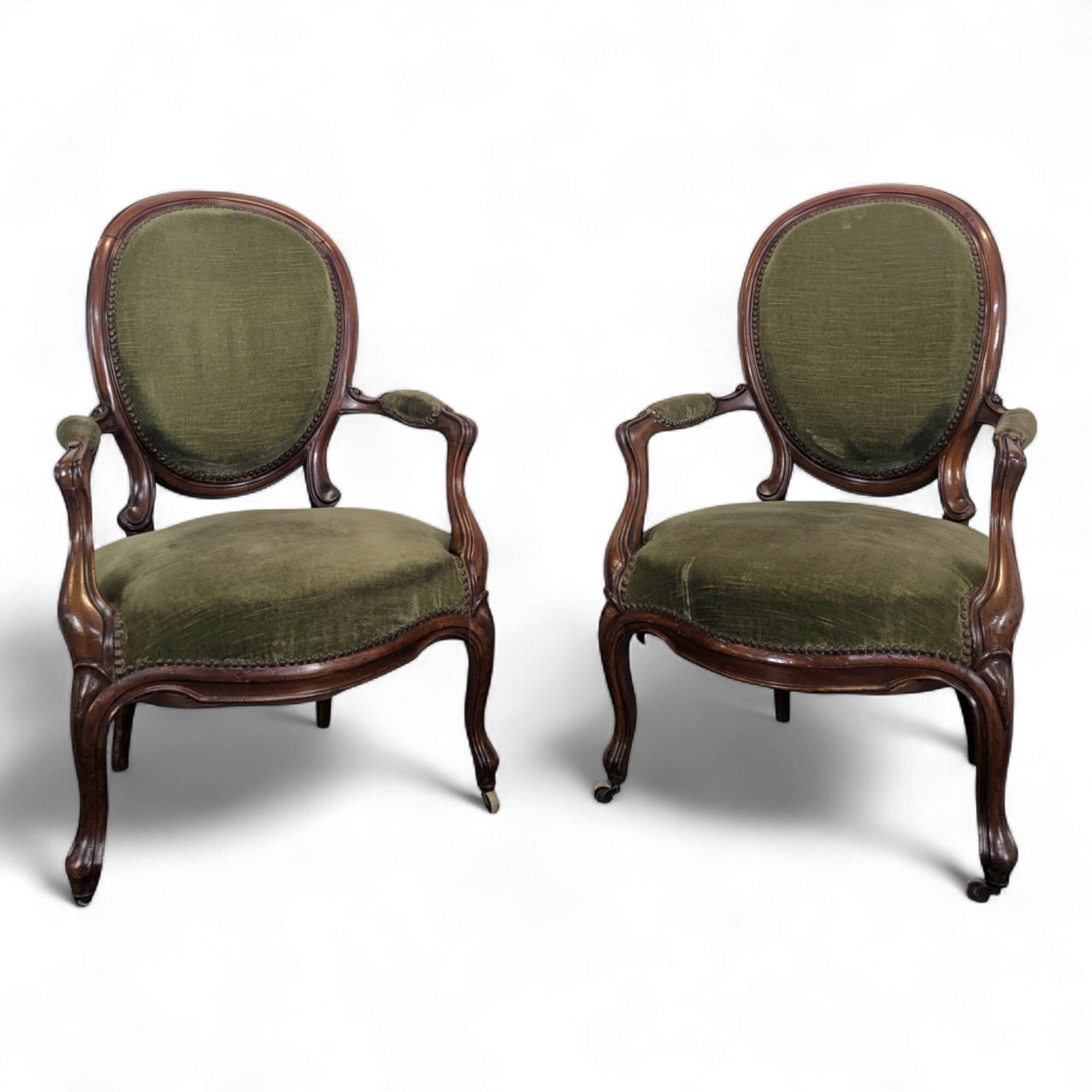 Pair of Louis XV style armchairs in mahogany