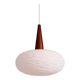 White opaline and teak pendant light, Scandinavian style, 1960s