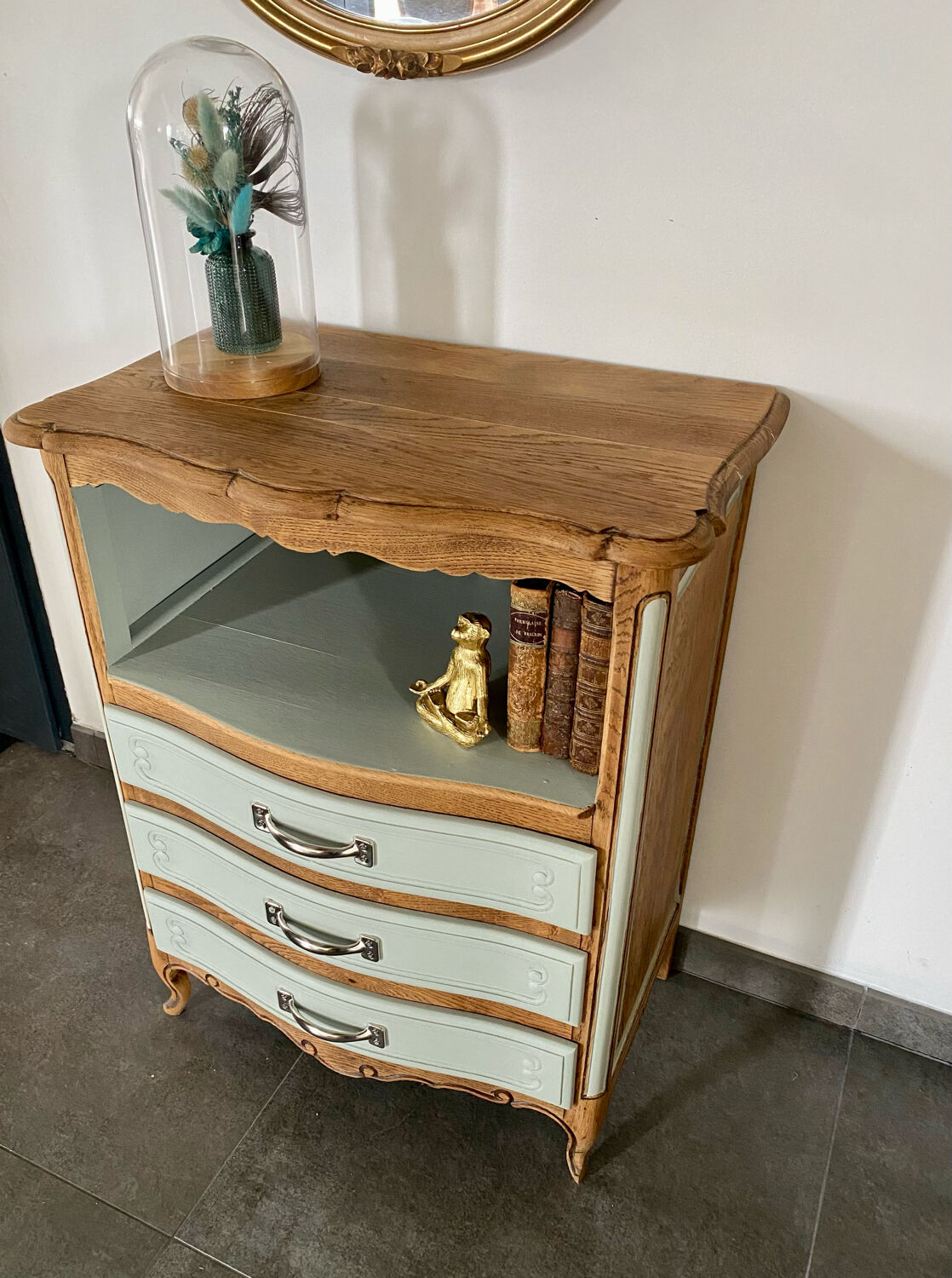 Vintage sage green chest of drawers and solid wood