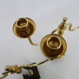 Pair of large candlesticks, Restoration style in brass, black marble, glass. 19th century