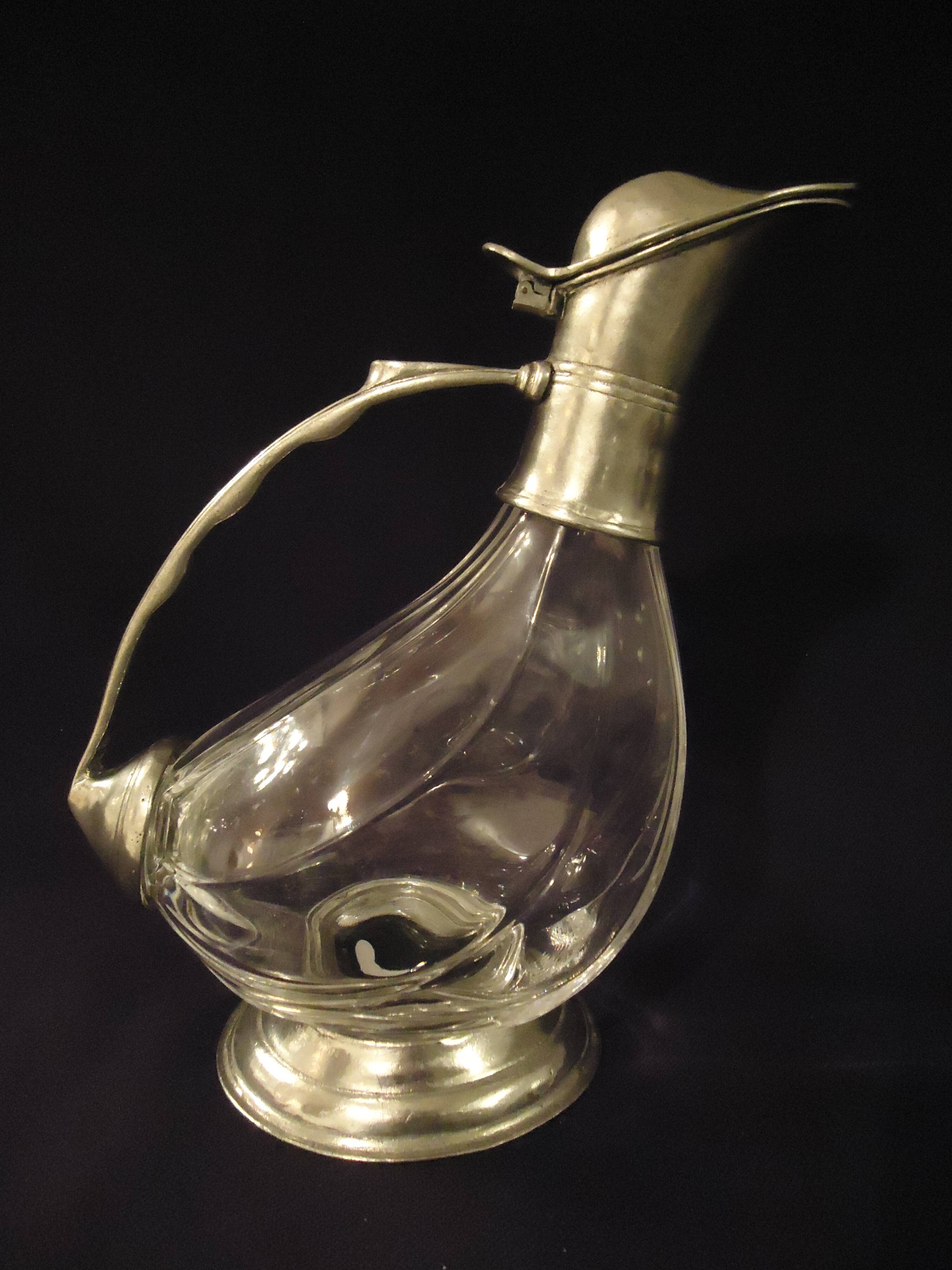 Wine carafe, duck design, glass and metal A553