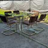 Italian brass dining set with table and chairs, 1970s, set of 7