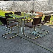 Italian brass dining set with table and chairs, 1970s, set of 7