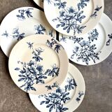 6 Lunéville flat plates in blue ironstone, "Azaléa" service