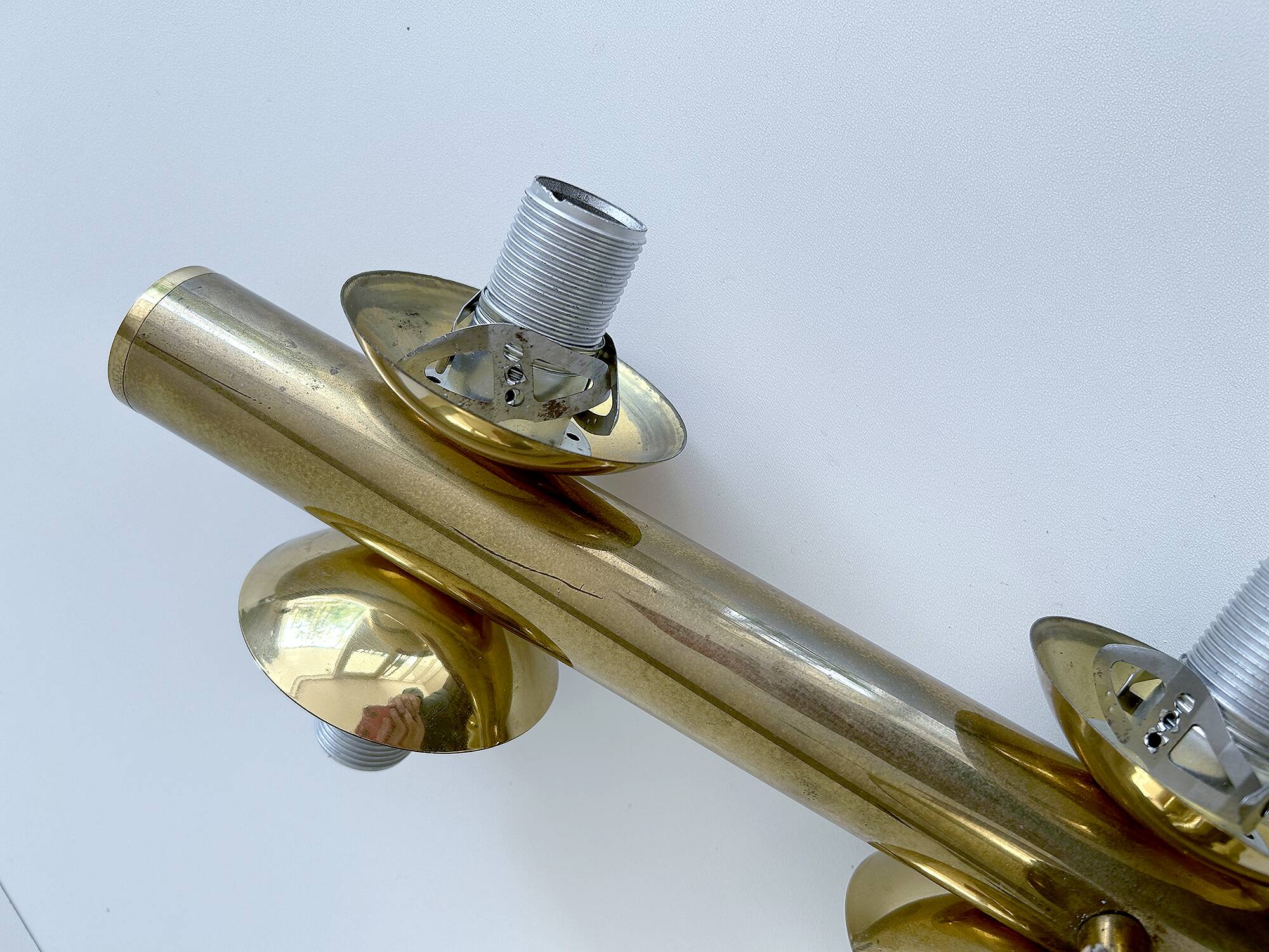 Vintage Glass Brass  Pendant Light, 1950s
