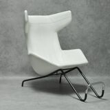 Lounge chair w/ footrest in white leather by alfredo häberli for moroso, italy, c. 2000's