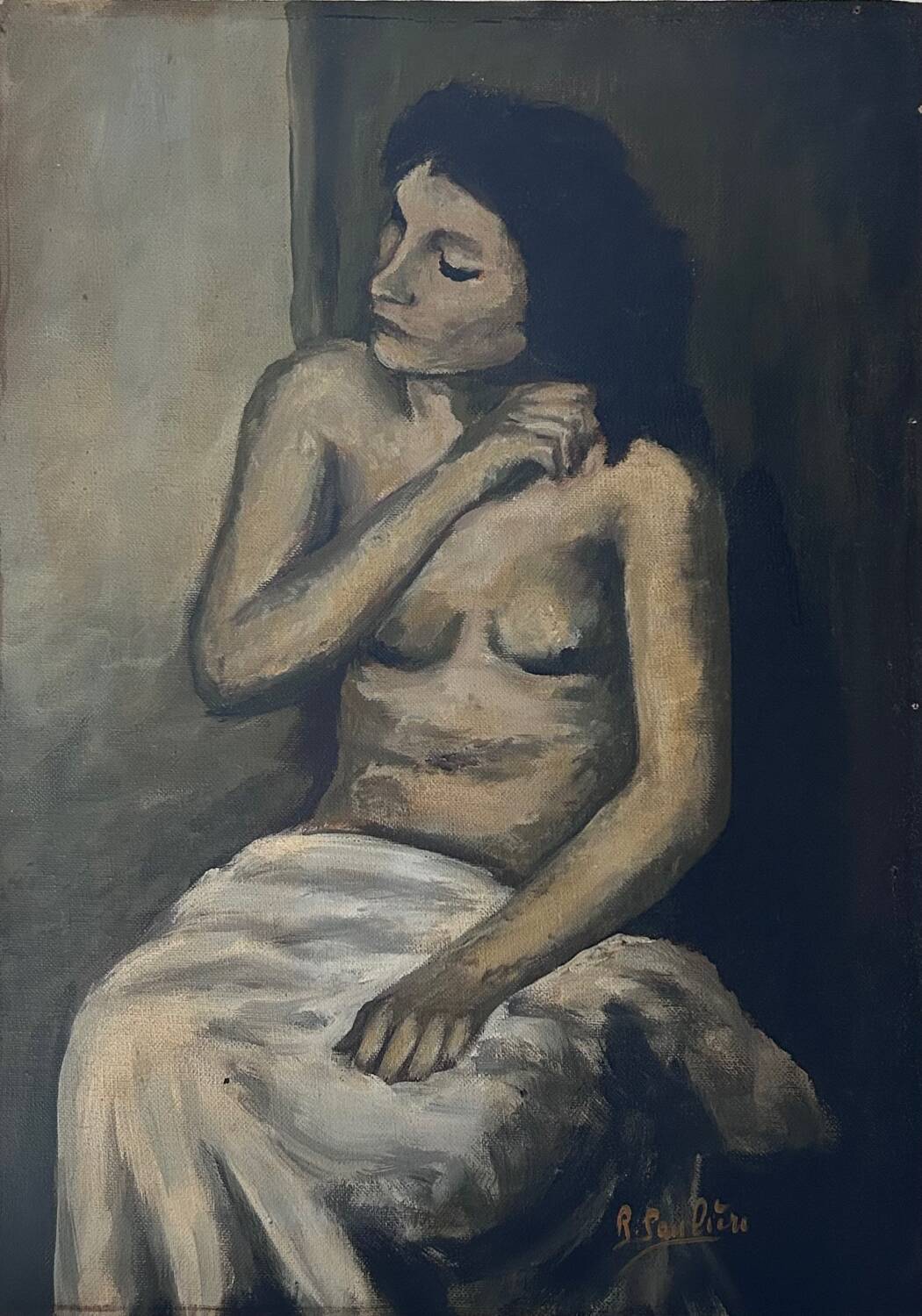 Brown female table signed R. Pauliere