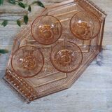 Rosaline service in pink glass with a diamond tray and four bowls