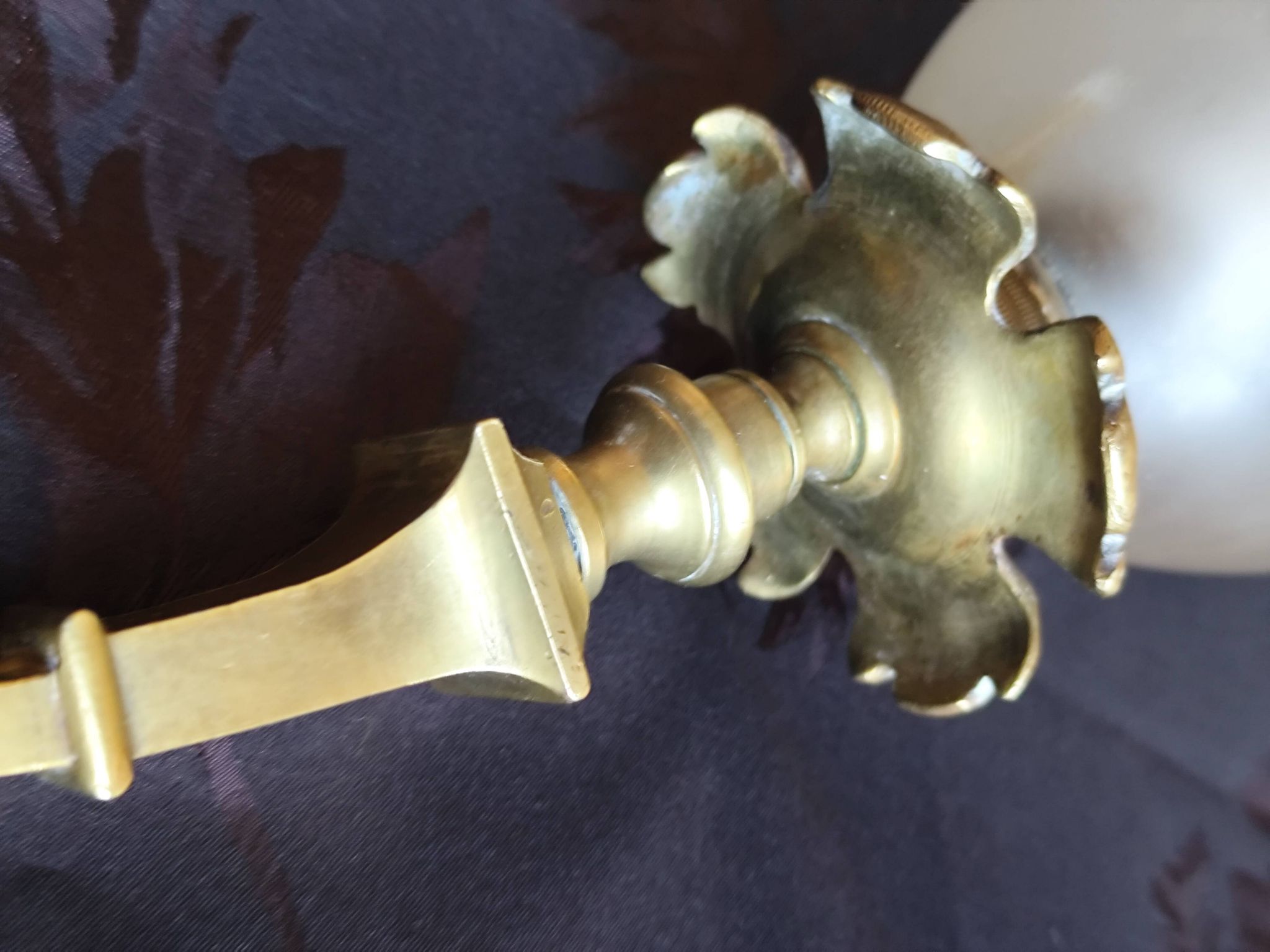 Bronze wall light with opaque glass tulip 1900