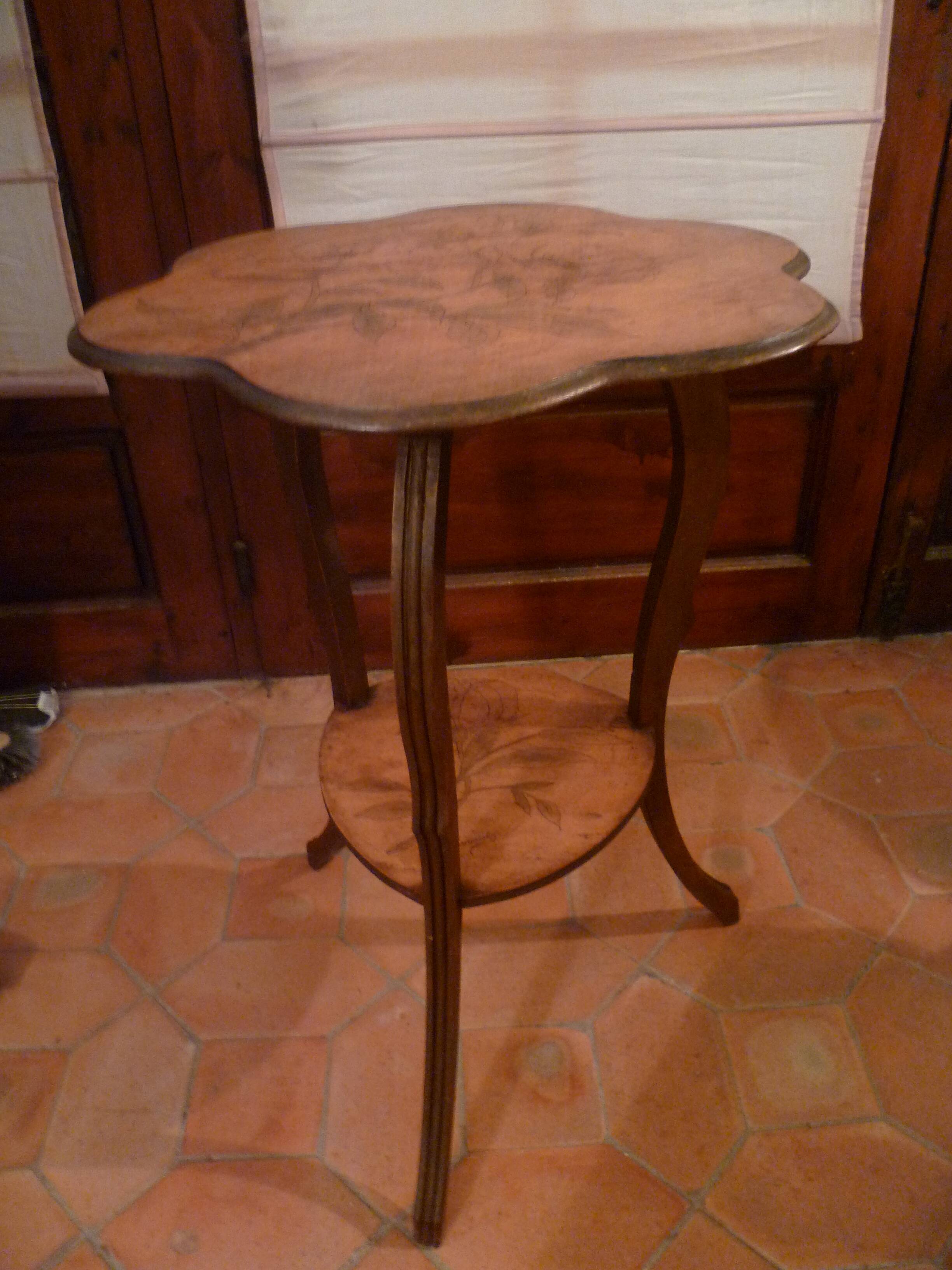 Gueridon table in art nouveau style with floral decoration, signed gervaise.