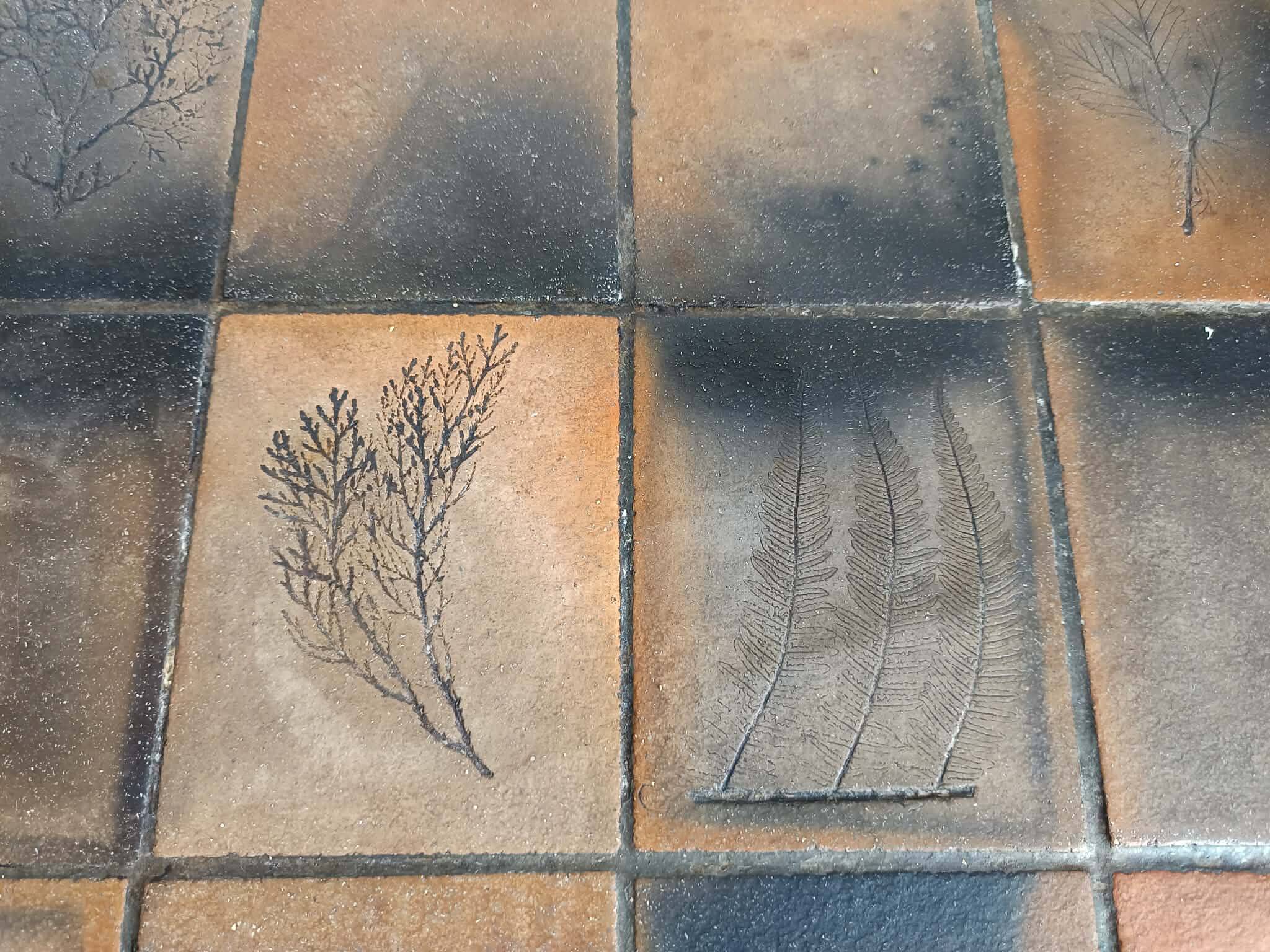 Herbarium coffee table in terracotta, Garnier style, circa 1960.