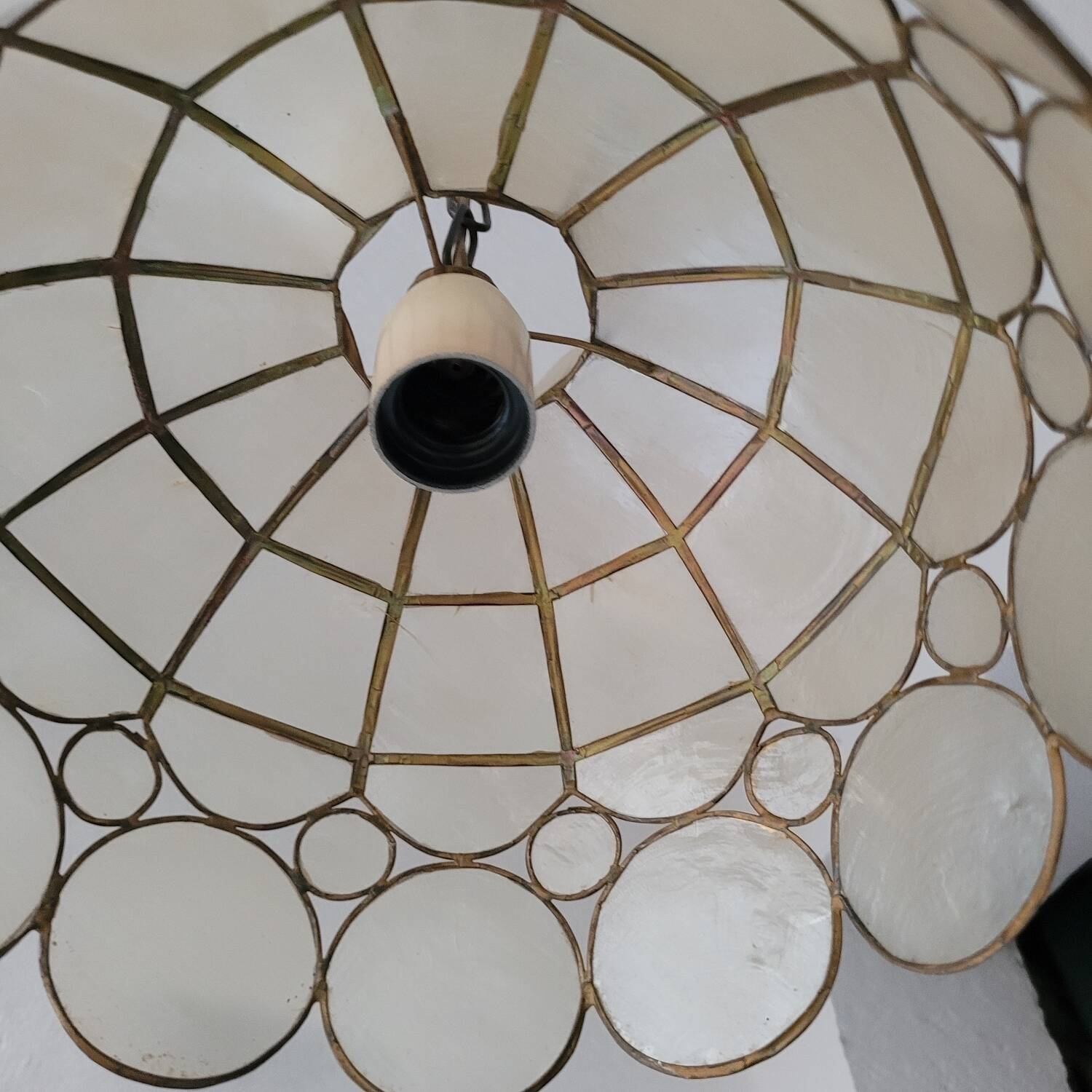 Capiz & Brass Mother-of-Pearl Pendant - Vintage 1970