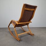 1930s Art Deco Czechoslovak Bentwood Rocking Chair with Original Upholstery