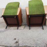 Pair of green vintage armchairs and brown skai