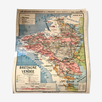 Carte scolaire ancienne “Bretagne et Vendée” régions naturelles de la France