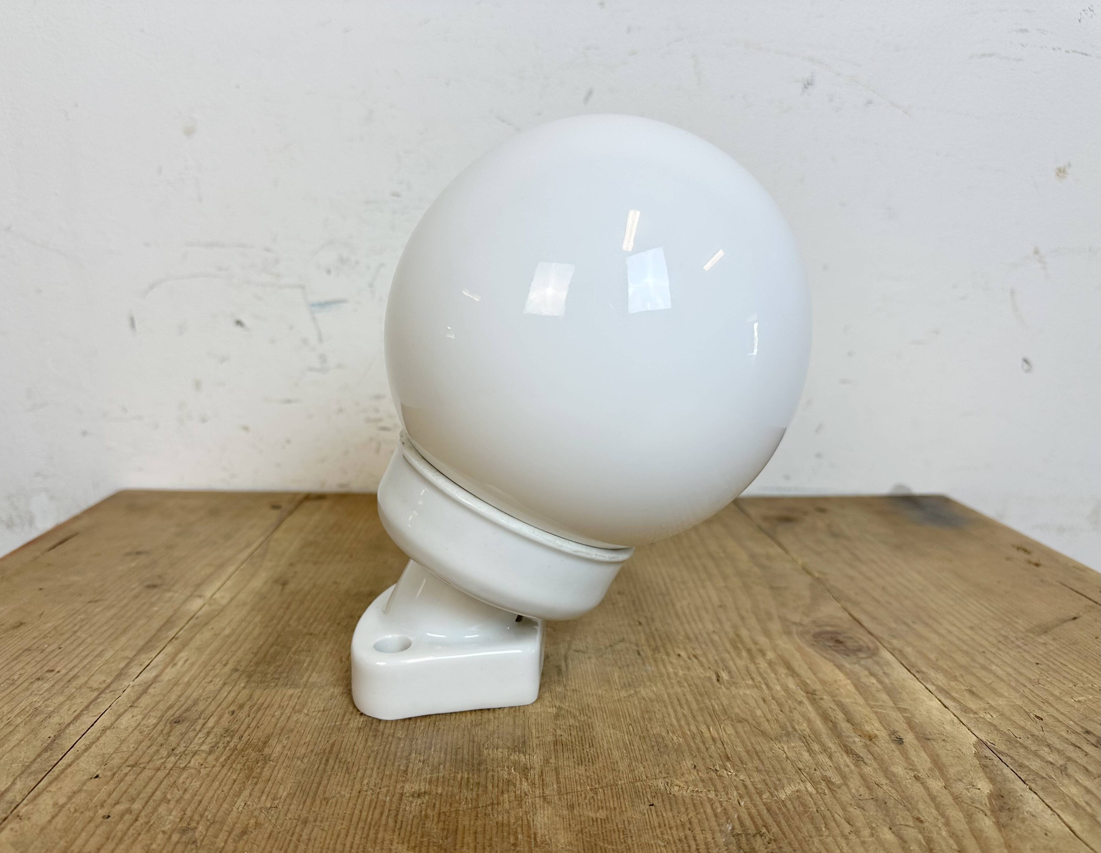 Vintage White Porcelain Wall Light with Milk Glass, 1960s