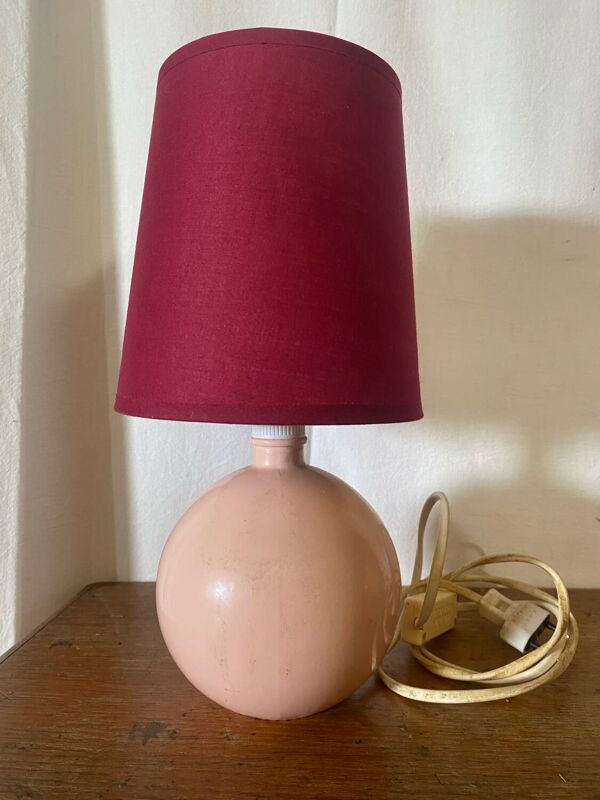 Paire ancienne lampe de chevet de schuytener opaline boule rose vintag