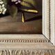 Huile sur panneau ancienne, bouquet de fleurs, cadre en bois sculpté d