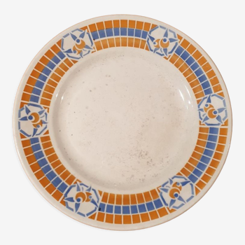 Art Deco dish Badonviller Pontivy orange and blue